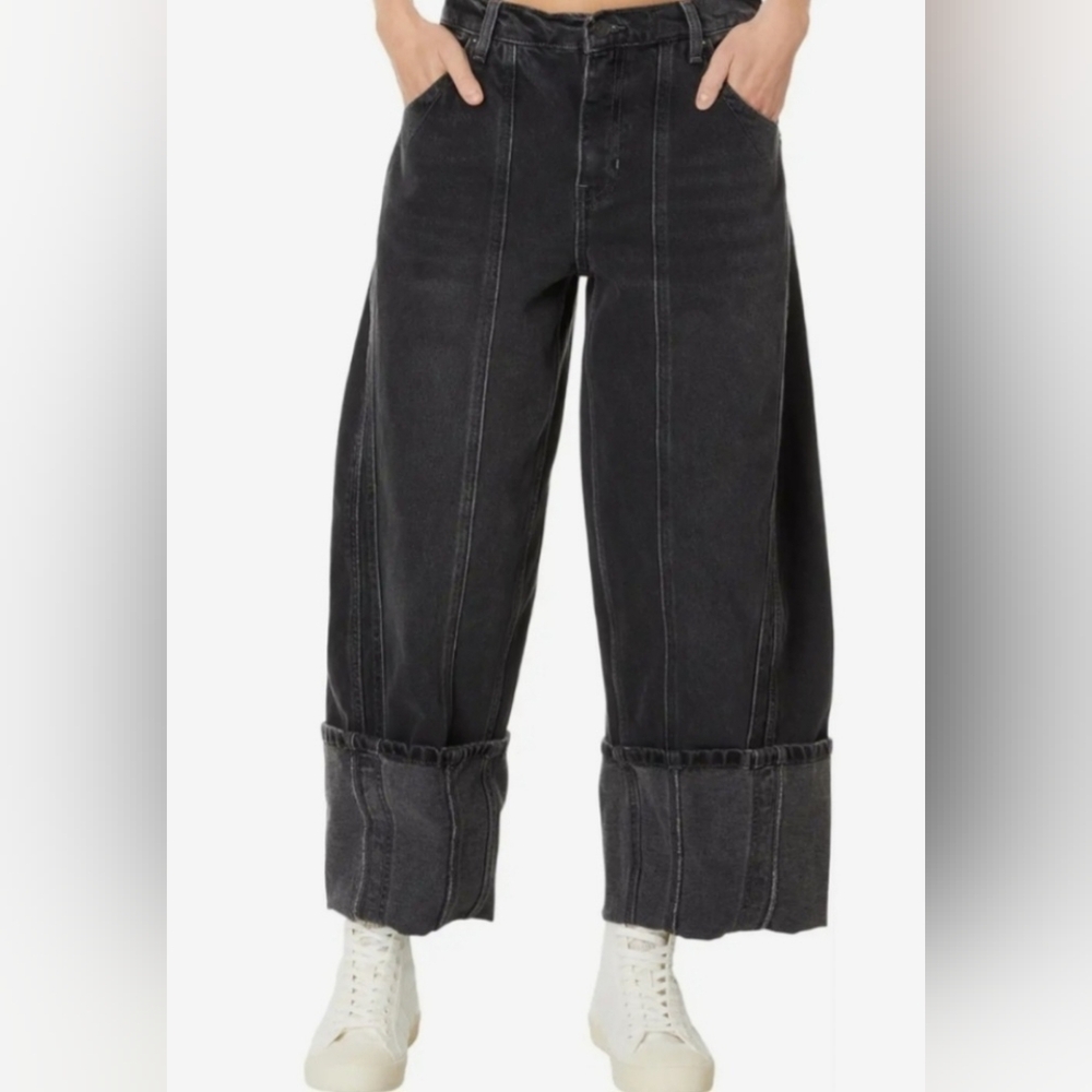 NWT We The Free Black Wide-Leg Barrel Jeans